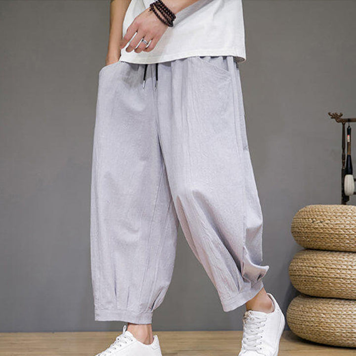 Spodnie haremowe męskie z bawełny Buddha Stones , luźne, gładkie, o długości 7-8, z kieszeniami - image 15