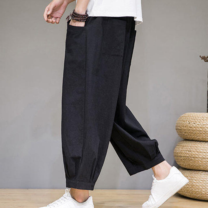 Spodnie haremowe męskie z bawełny Buddha Stones , luźne, gładkie, o długości 7-8, z kieszeniami - image 22