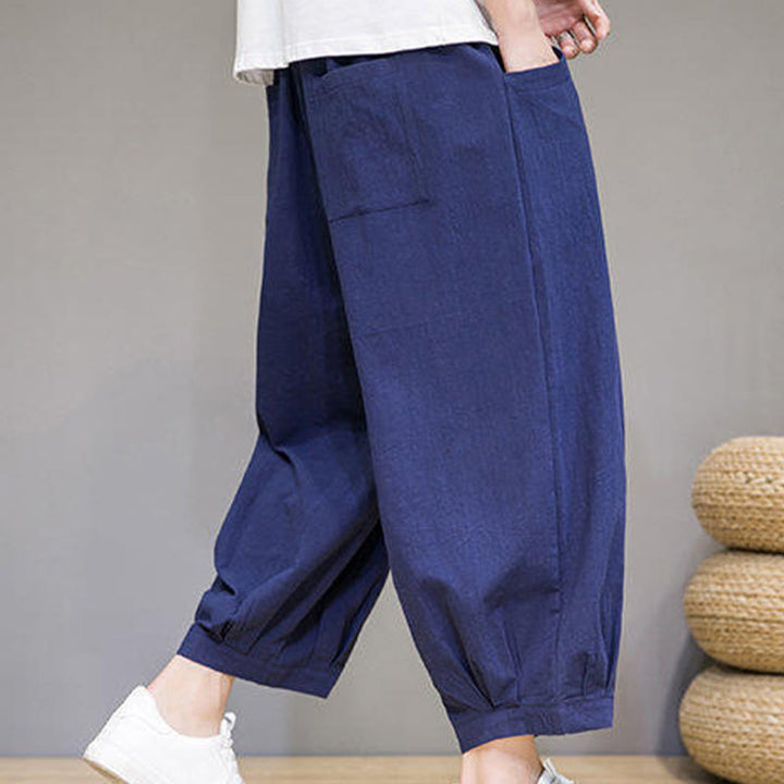 Spodnie haremowe męskie z bawełny Buddha Stones , luźne, gładkie, o długości 7-8, z kieszeniami - image 28