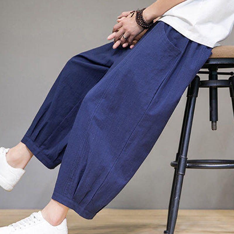 Spodnie haremowe męskie z bawełny Buddha Stones , luźne, gładkie, o długości 7-8, z kieszeniami - image 35