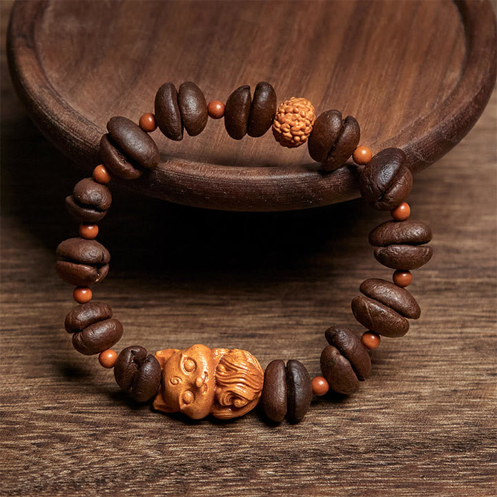 Bransoletka z naturalnego drewna wenge z ziaren kawy z lisa Buddha Stones - image 2