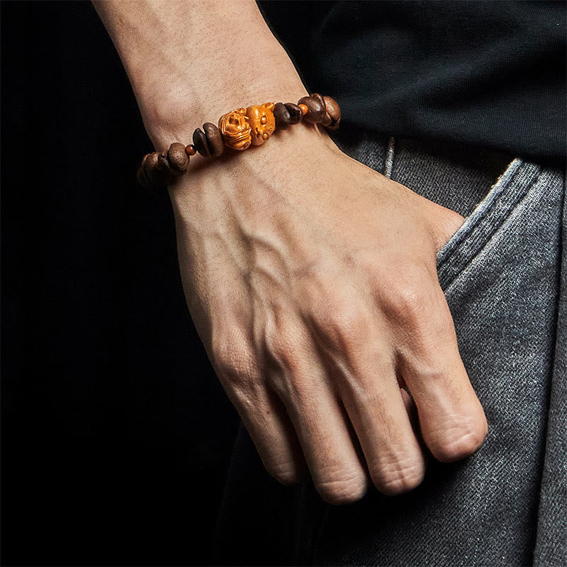 Bransoletka z naturalnego drewna wenge z ziaren kawy z lisa Buddha Stones - image 5