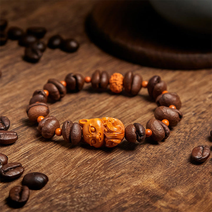 Bransoletka z naturalnego drewna wenge z ziaren kawy z lisa Buddha Stones - image 3