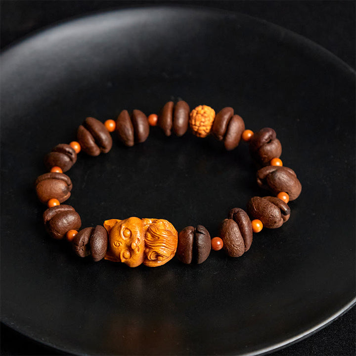 Bransoletka z naturalnego drewna wenge z ziaren kawy z lisa Buddha Stones - image 4