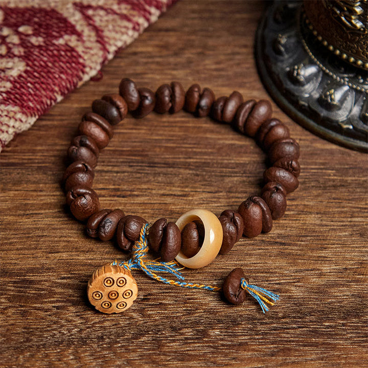 Buddha Stones Naturalne Lotos Seedpod Kawy Ziarna Drewna Wenge Bodhi Bransoletka Nasion - Ziarno kawy (obwód nadgarstka: 17,5 cm) - image 1