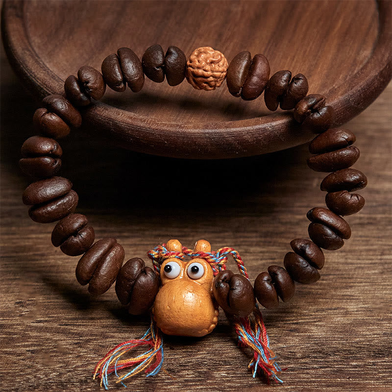 Buddha Stones Ręcznie Robione Zabawne Hipopotam Ziarna Kawy Bransoletka Z Drewna Wenge - image 2