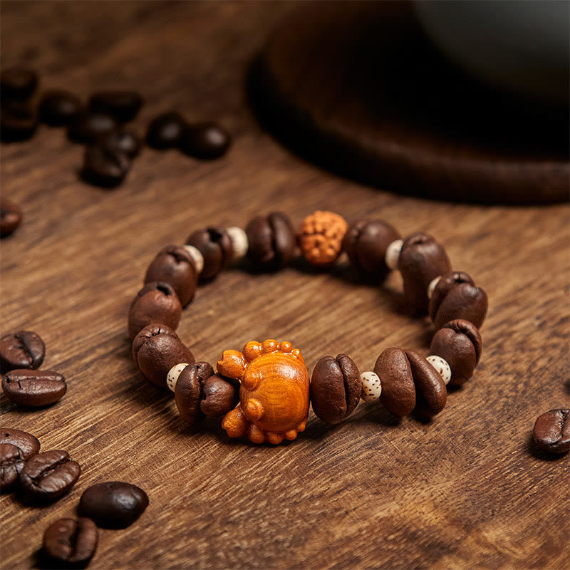 Buddha Stones Ręcznie Robione Monety Miedziane Kraba Ziarna Kawy Bransoletka Z Drewna Wenge - image 3
