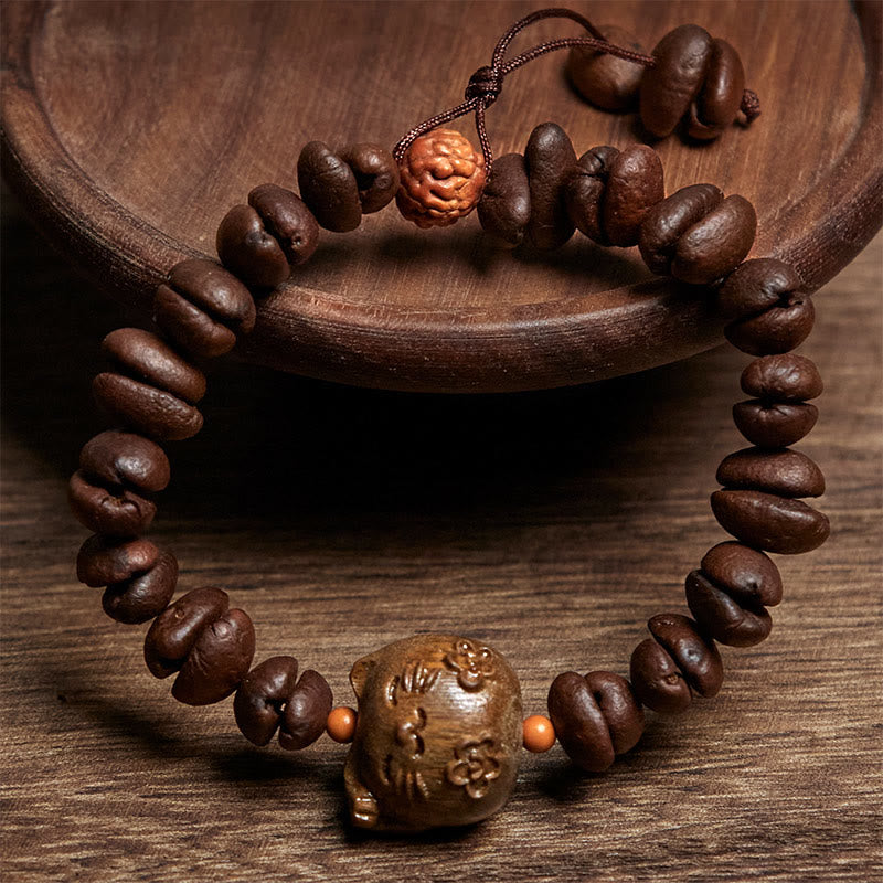 Buddha Stones Ręcznie Robione Lucky Cat Prawdziwe Ziarna Kawy Bransoletka Sandałowa - image 2