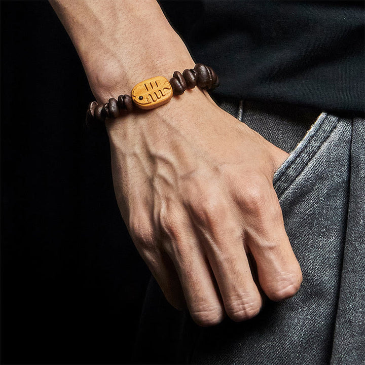 Bransoletka z Buddha Stones wykonana ręcznie z ości ryby, prawdziwych ziaren kawy i drewna wenge - image 5