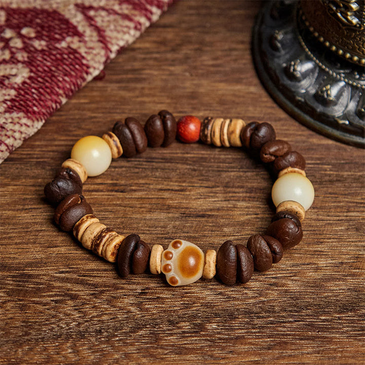 Bransoletka z nasion Bodhi wykonana ręcznie z Buddha Stones w kształcie kociej łapki i ziaren kawy - Ziarno kawy (obwód nadgarstka: 16 cm) - image 1