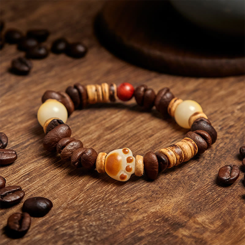 Bransoletka z nasion Bodhi wykonana ręcznie z Buddha Stones w kształcie kociej łapki i ziaren kawy - image 3