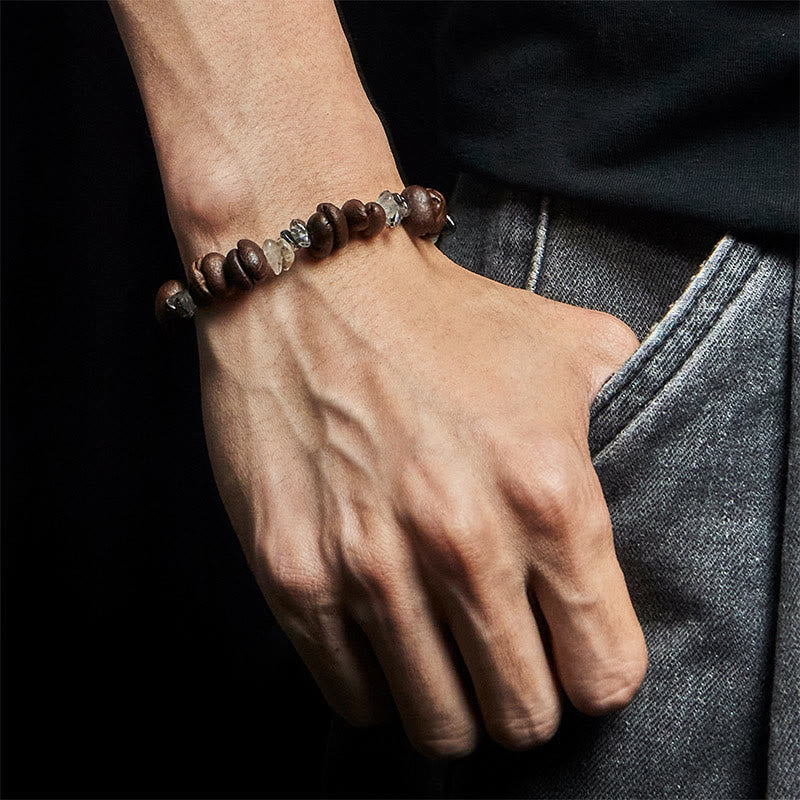 Bransoletka wzmacniająca z naturalnych ziaren kawy Buddha Stones z czarnego obsydianu i kwarcu rutylowego - image 11