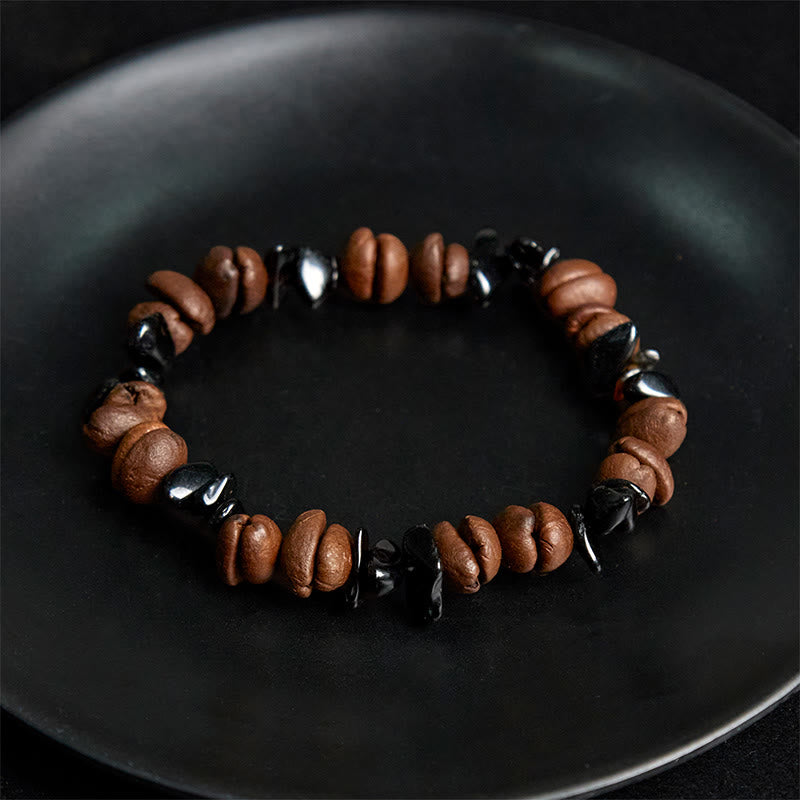 Bransoletka wzmacniająca z naturalnych ziaren kawy Buddha Stones z czarnego obsydianu i kwarcu rutylowego - image 4