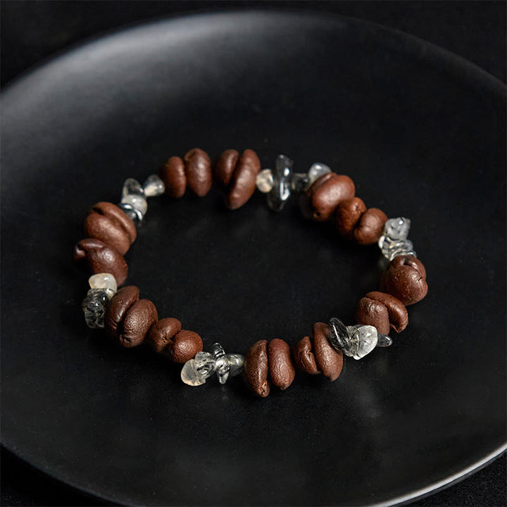 Bransoletka wzmacniająca z naturalnych ziaren kawy Buddha Stones z czarnego obsydianu i kwarcu rutylowego - image 10