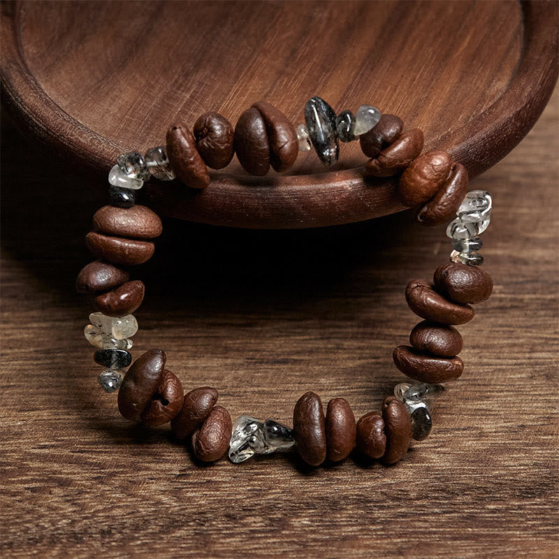 Bransoletka wzmacniająca z naturalnych ziaren kawy Buddha Stones z czarnego obsydianu i kwarcu rutylowego - image 8
