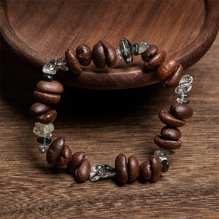Bransoletka wzmacniająca z naturalnych ziaren kawy Buddha Stones z czarnego obsydianu i kwarcu rutylowego - image 8