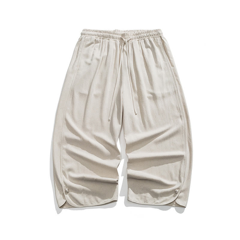 Spodnie męskie z bawełny i lnu, luźne, luźne, z guzikami żabki, o długości 7-8, z kieszeniami, z Buddha Stones - image 1