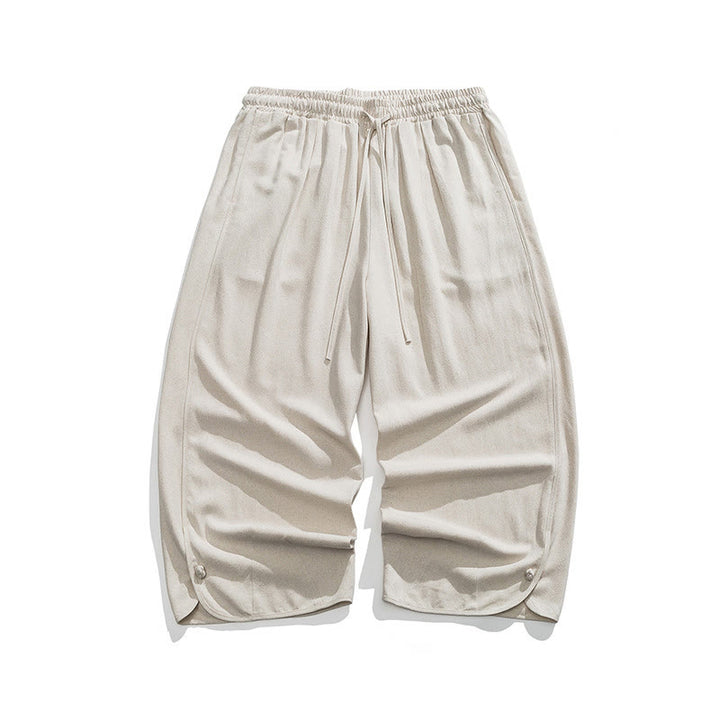 Spodnie męskie z bawełny i lnu, luźne, luźne, z guzikami żabki, o długości 7-8, z kieszeniami, z Buddha Stones - image 1