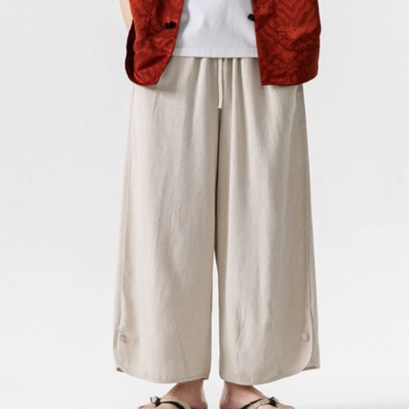 Spodnie męskie z bawełny i lnu, luźne, luźne, z guzikami żabki, o długości 7-8, z kieszeniami, z Buddha Stones - image 6