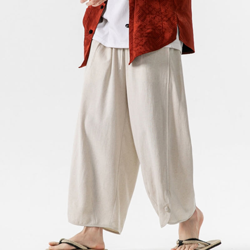 Spodnie męskie z bawełny i lnu, luźne, luźne, z guzikami żabki, o długości 7-8, z kieszeniami, z Buddha Stones - image 7