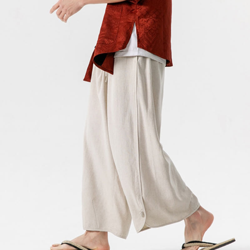 Spodnie męskie z bawełny i lnu, luźne, luźne, z guzikami żabki, o długości 7-8, z kieszeniami, z Buddha Stones - image 2