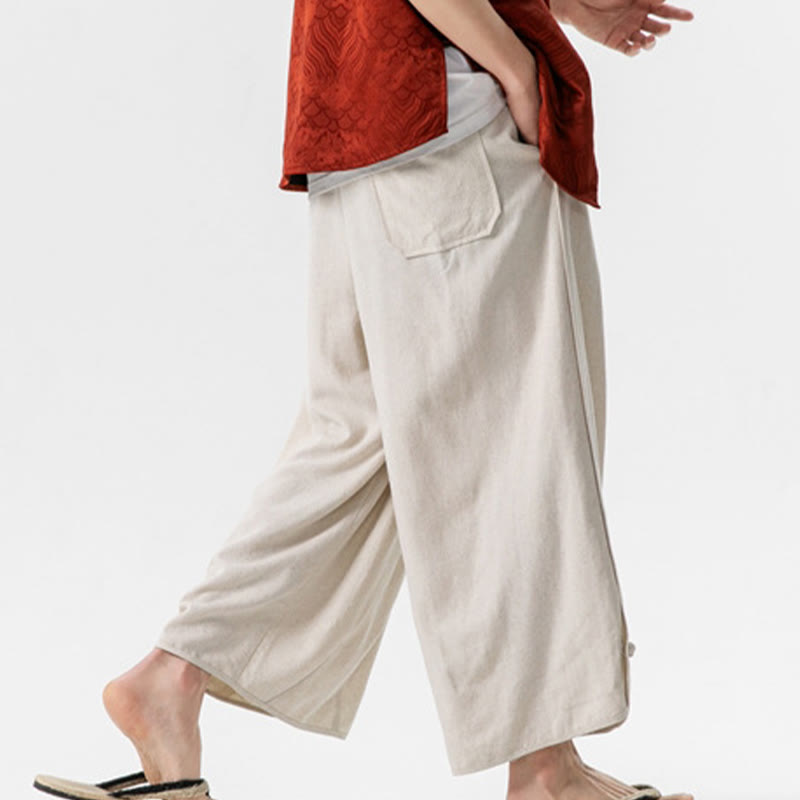 Spodnie męskie z bawełny i lnu, luźne, luźne, z guzikami żabki, o długości 7-8, z kieszeniami, z Buddha Stones - image 4