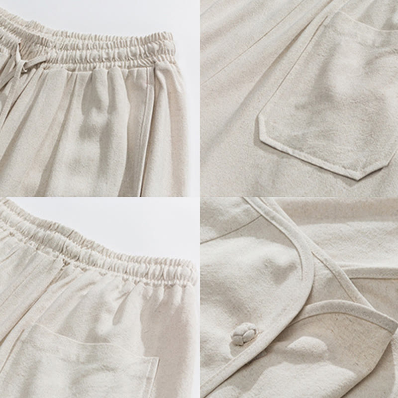 Spodnie męskie z bawełny i lnu, luźne, luźne, z guzikami żabki, o długości 7-8, z kieszeniami, z Buddha Stones - image 9