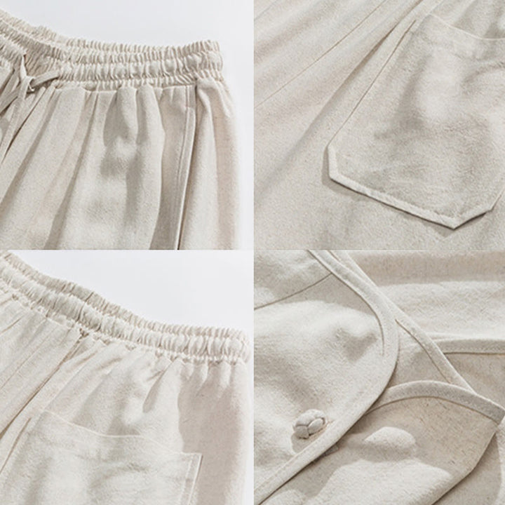 Spodnie męskie z bawełny i lnu, luźne, luźne, z guzikami żabki, o długości 7-8, z kieszeniami, z Buddha Stones - image 9