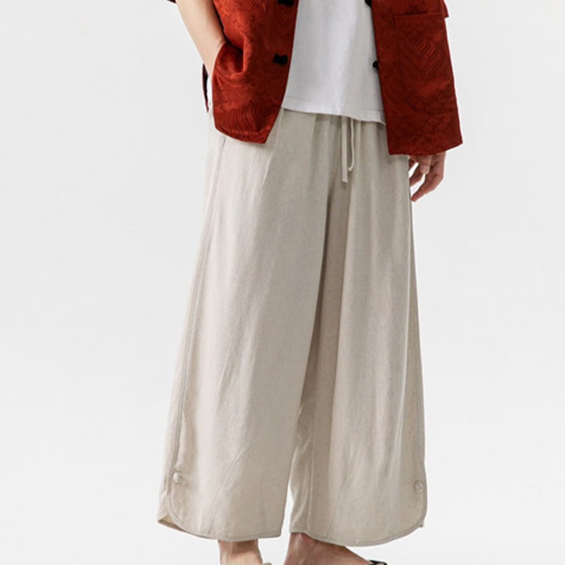 Spodnie męskie z bawełny i lnu, luźne, luźne, z guzikami żabki, o długości 7-8, z kieszeniami, z Buddha Stones - image 5