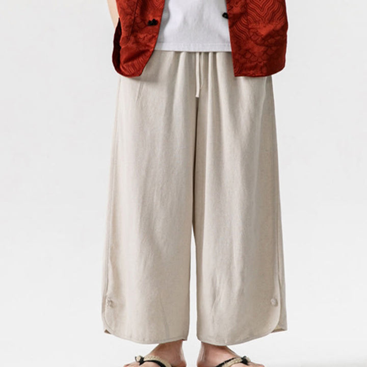 Spodnie męskie z bawełny i lnu, luźne, luźne, z guzikami żabki, o długości 7-8, z kieszeniami, z Buddha Stones - image 6