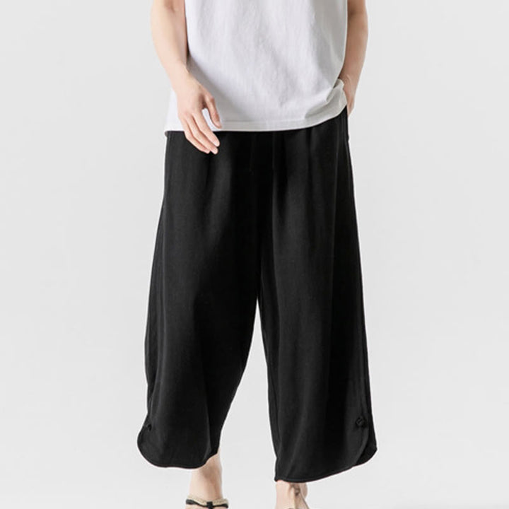 Spodnie męskie z bawełny i lnu, luźne, luźne, z guzikami żabki, o długości 7-8, z kieszeniami, z Buddha Stones - image 14