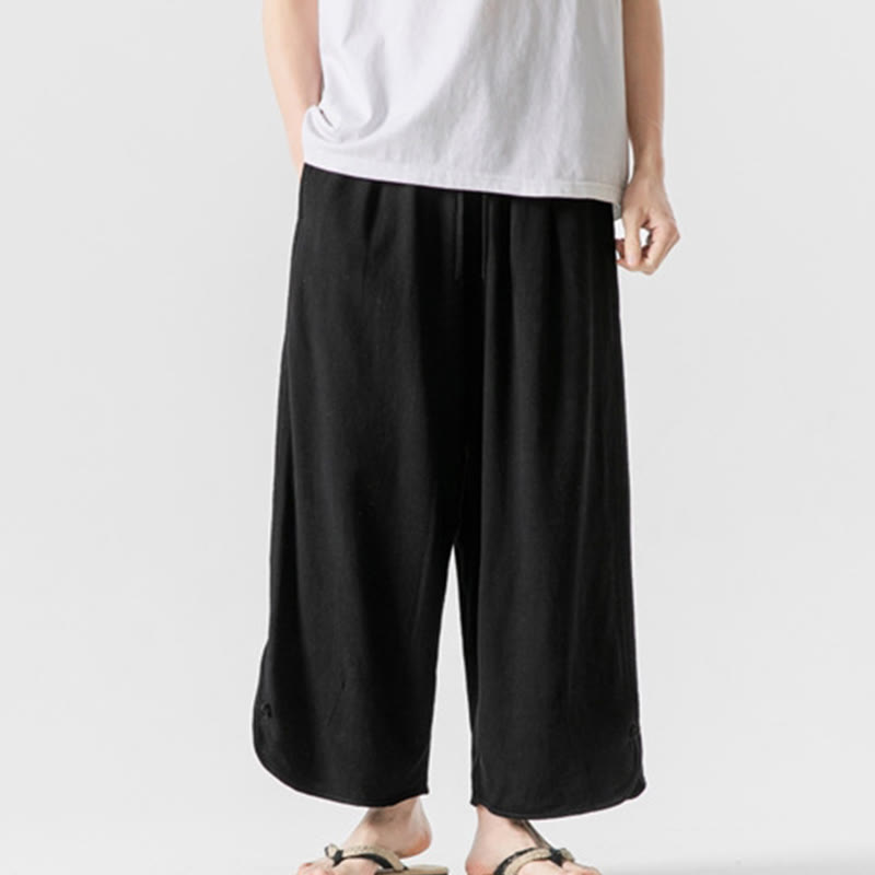 Spodnie męskie z bawełny i lnu, luźne, luźne, z guzikami żabki, o długości 7-8, z kieszeniami, z Buddha Stones - Czarny - US/UK/AU46， EU56 (5XL) - image 11