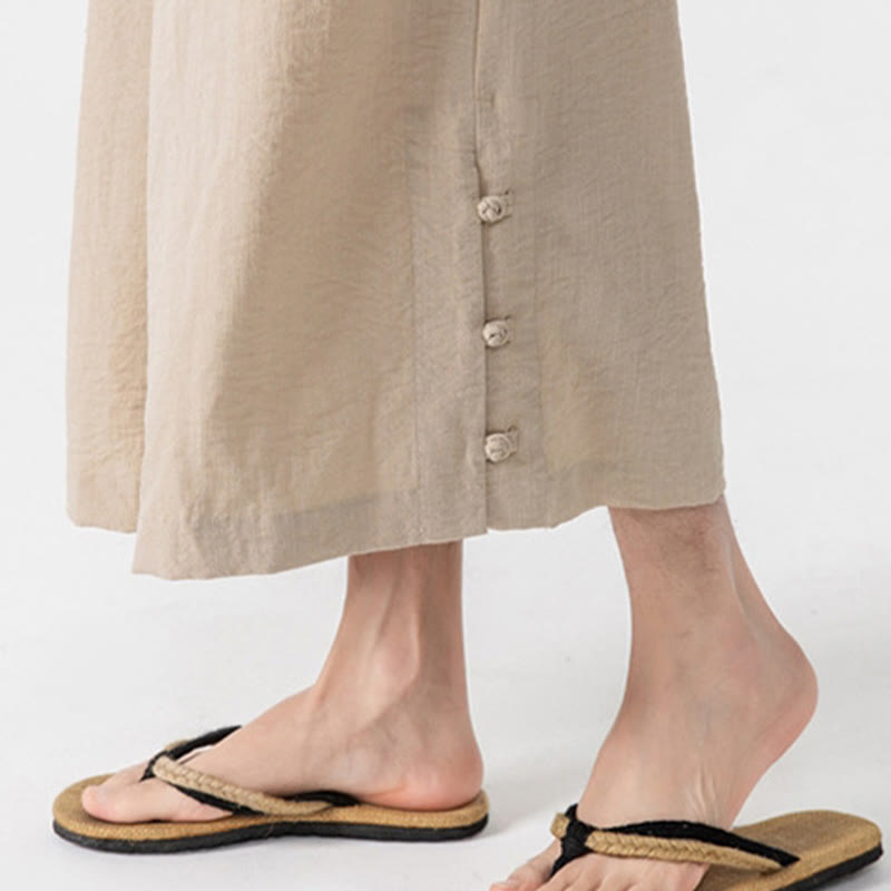 Spodnie męskie z szerokimi nogawkami i kieszeniami, luźne, bawełniane, z guzikami żabki, z kolekcji Buddha Stones, o długości 7-8 - image 7