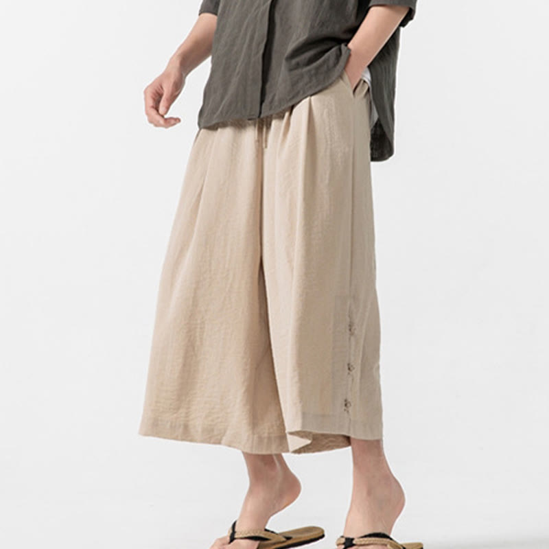 Spodnie męskie z szerokimi nogawkami i kieszeniami, luźne, bawełniane, z guzikami żabki, z kolekcji Buddha Stones, o długości 7-8 - image 8