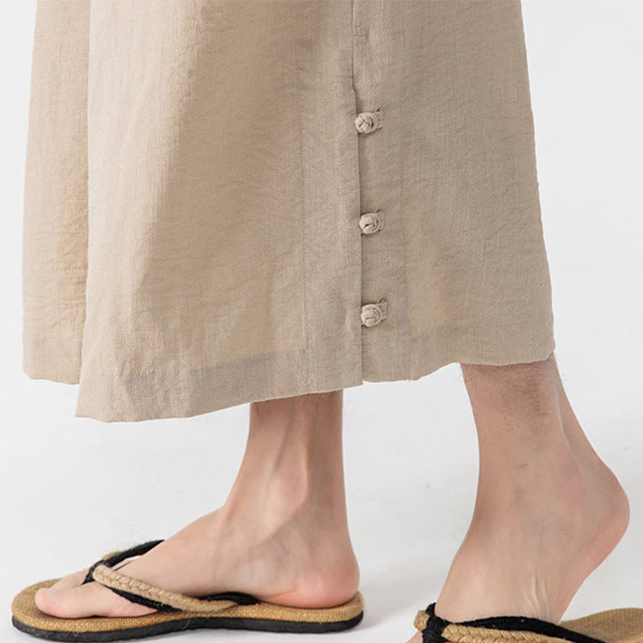 Spodnie męskie z szerokimi nogawkami i kieszeniami, luźne, bawełniane, z guzikami żabki, z kolekcji Buddha Stones, o długości 7-8 - image 9