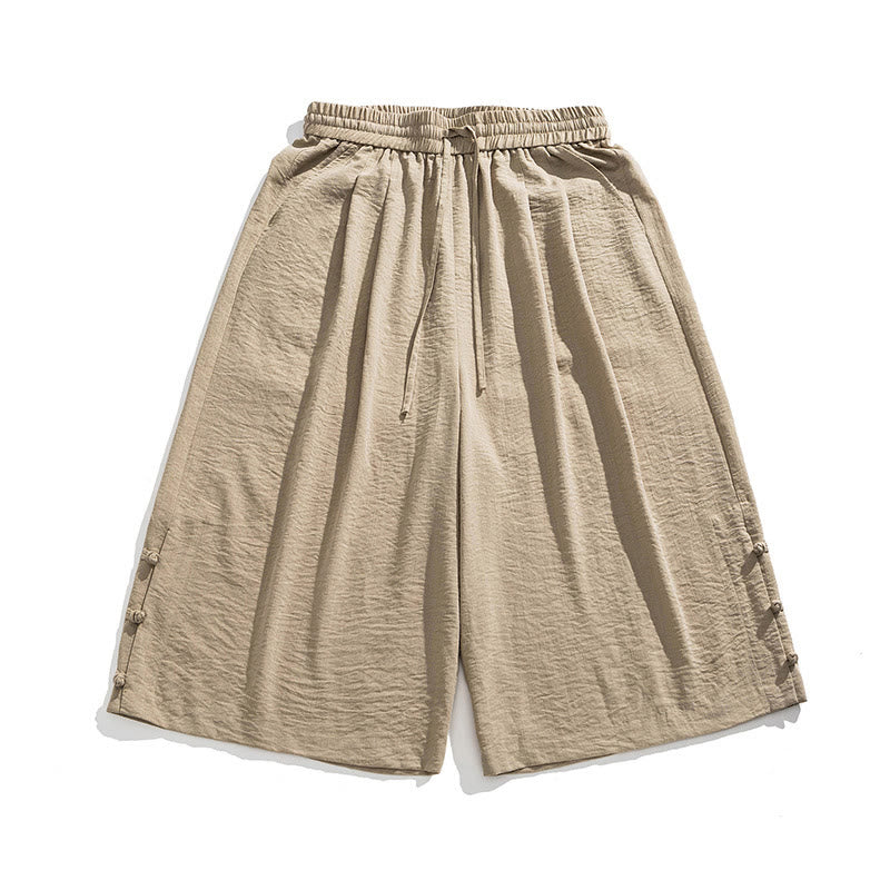 Spodnie męskie z szerokimi nogawkami i kieszeniami, luźne, bawełniane, z guzikami żabki, z kolekcji Buddha Stones, o długości 7-8 - image 1