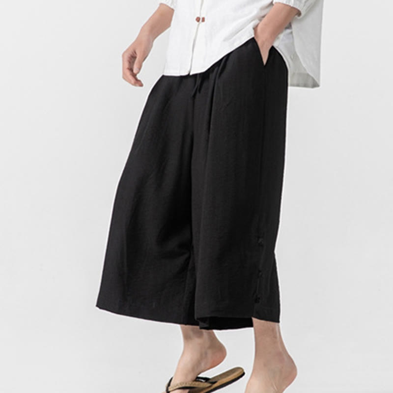 Spodnie męskie z szerokimi nogawkami i kieszeniami, luźne, bawełniane, z guzikami żabki, z kolekcji Buddha Stones, o długości 7-8 - image 20