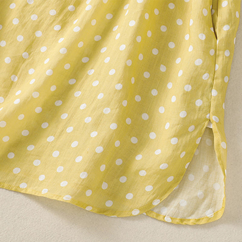 Sukienka midi z poliestru z kieszeniami i kołnierzykiem w groszki z motywem Buddha Stones - image 6