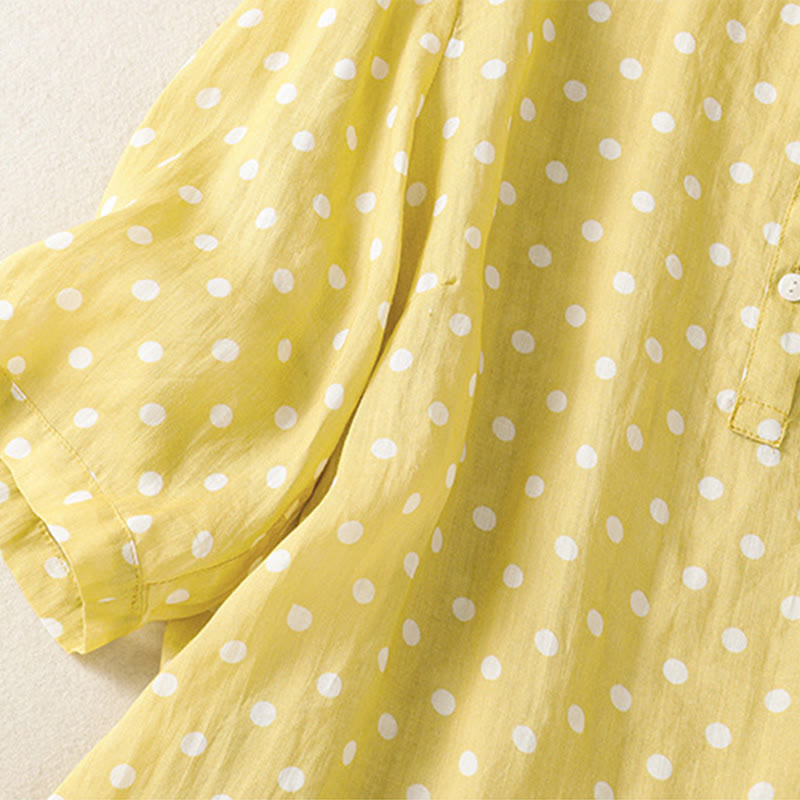 Sukienka midi z poliestru z kieszeniami i kołnierzykiem w groszki z motywem Buddha Stones - image 5