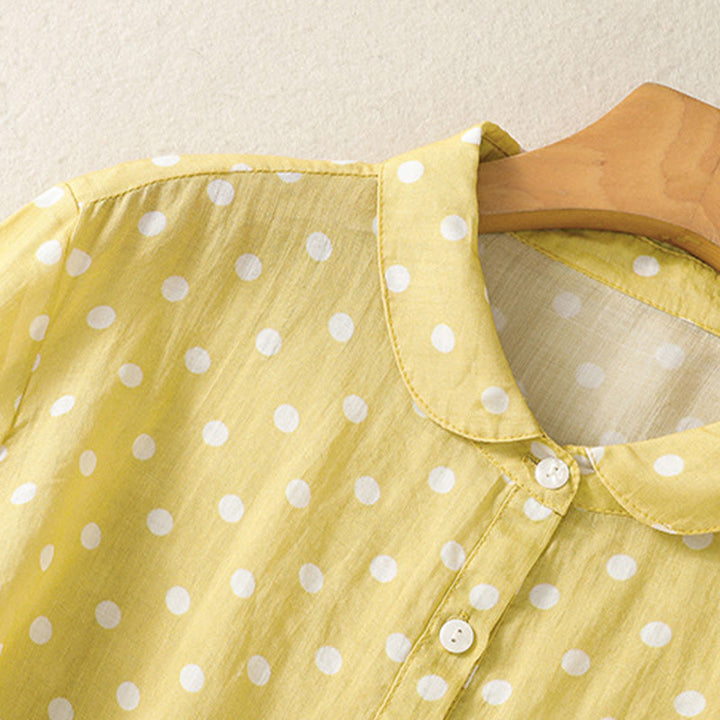 Sukienka midi z poliestru z kieszeniami i kołnierzykiem w groszki z motywem Buddha Stones - image 7