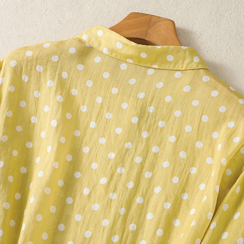 Sukienka midi z poliestru z kieszeniami i kołnierzykiem w groszki z motywem Buddha Stones - image 4