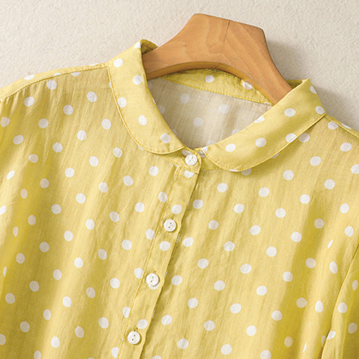 Sukienka midi z poliestru z kieszeniami i kołnierzykiem w groszki z motywem Buddha Stones - image 3