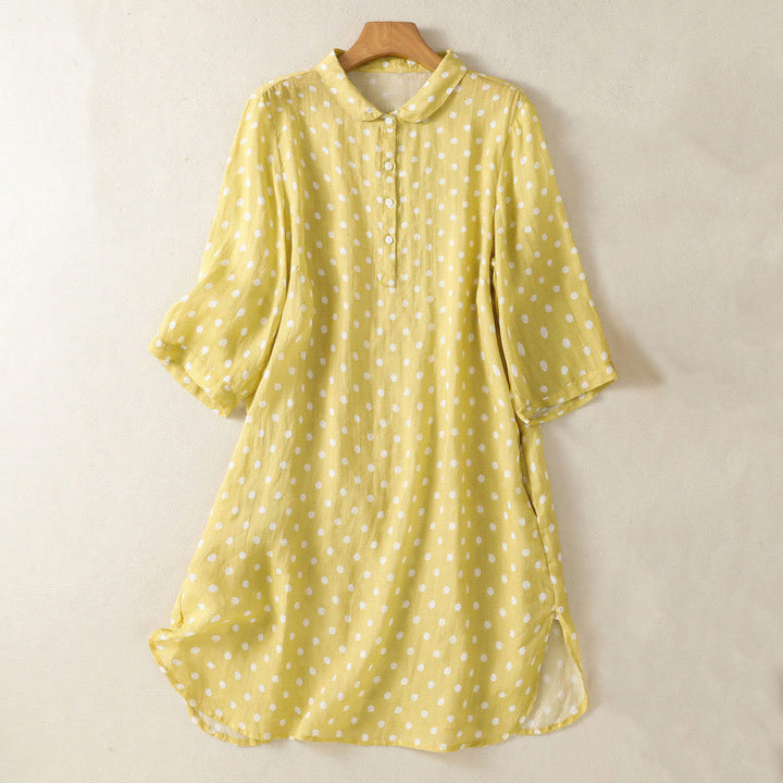 Sukienka midi z poliestru z kieszeniami i kołnierzykiem w groszki z motywem Buddha Stones - Khaki - US14, UK/AU18, EU46 (2XL) - image 0