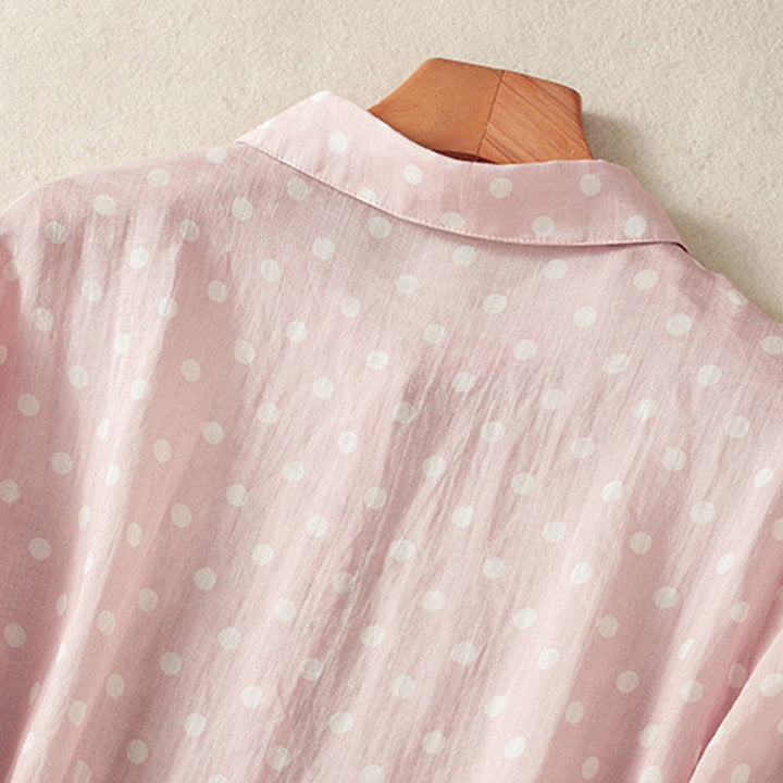 Sukienka midi z poliestru z kieszeniami i kołnierzykiem w groszki z motywem Buddha Stones - image 17