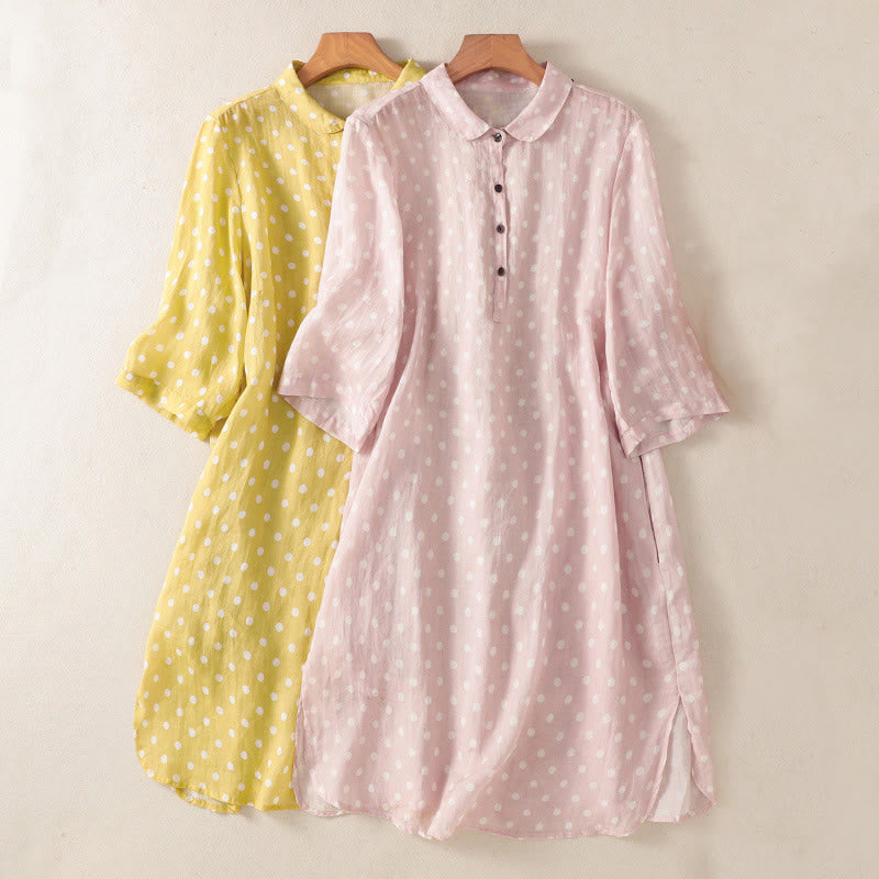 Sukienka midi z poliestru z kieszeniami i kołnierzykiem w groszki z motywem Buddha Stones - image 20