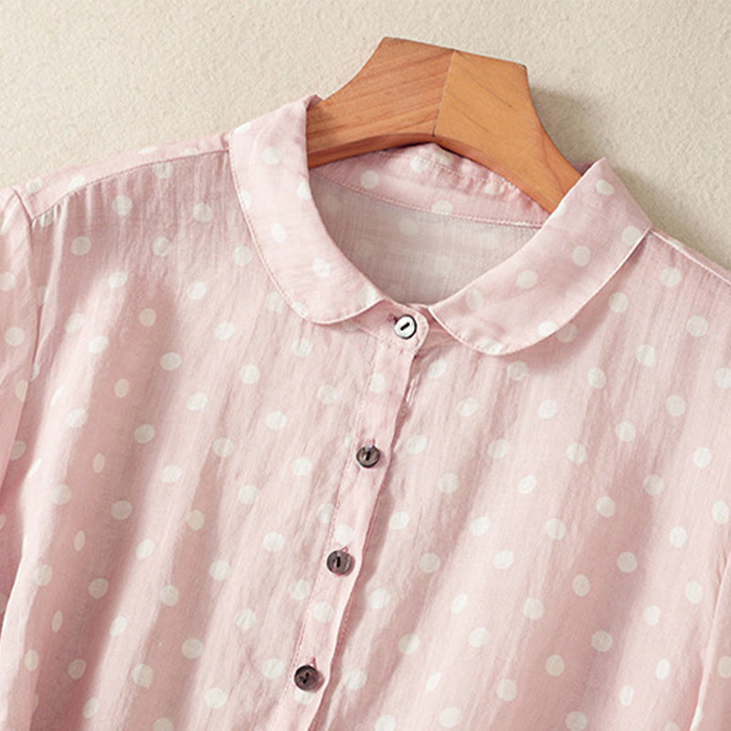 Sukienka midi z poliestru z kieszeniami i kołnierzykiem w groszki z motywem Buddha Stones - image 19