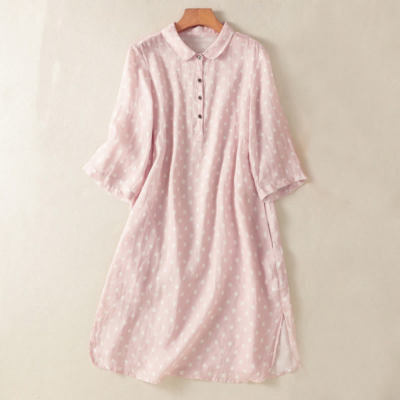 Sukienka midi z poliestru z kieszeniami i kołnierzykiem w groszki z motywem Buddha Stones - Różowy - US14, UK/AU18, EU46 (2XL) - image 8