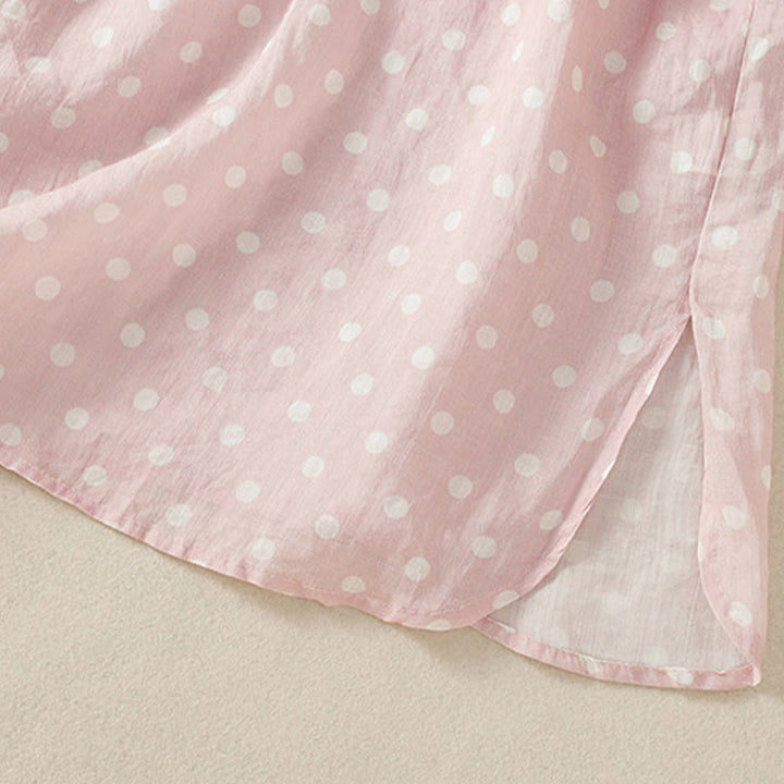 Sukienka midi z poliestru z kieszeniami i kołnierzykiem w groszki z motywem Buddha Stones - image 10