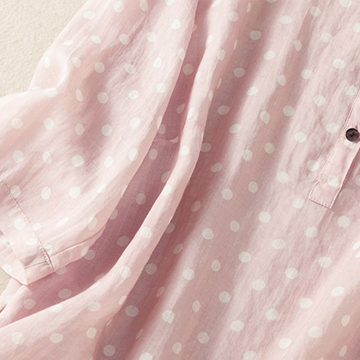 Sukienka midi z poliestru z kieszeniami i kołnierzykiem w groszki z motywem Buddha Stones - image 15