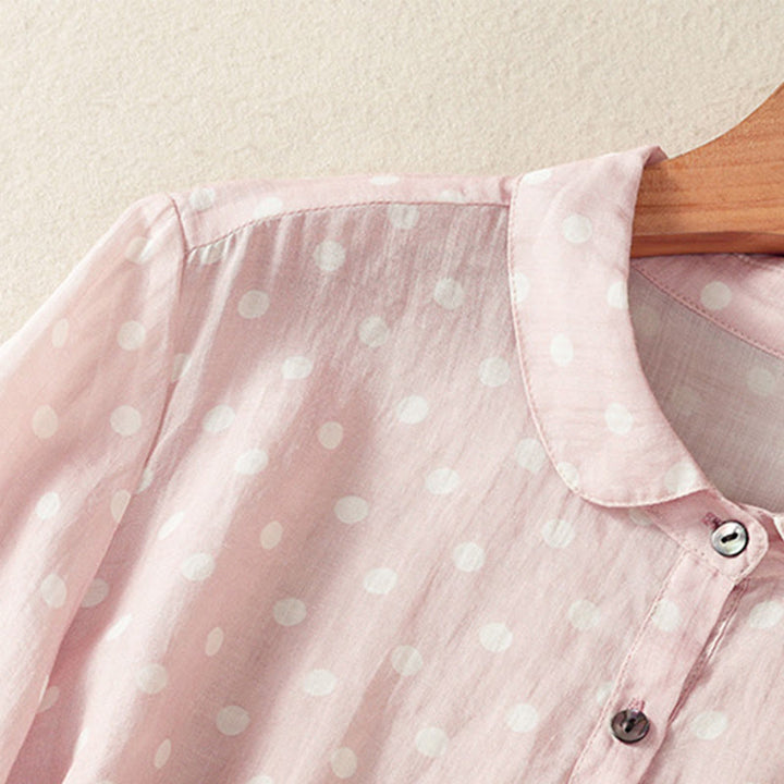 Sukienka midi z poliestru z kieszeniami i kołnierzykiem w groszki z motywem Buddha Stones - image 16